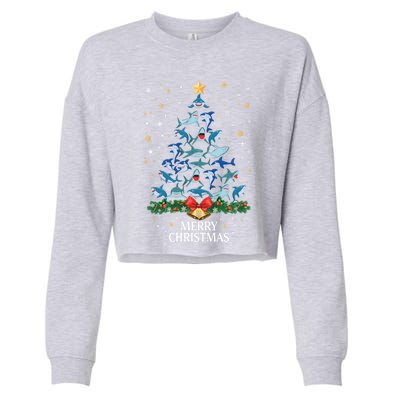 Christmas Shark Tree Design For Boys Girls Shark Xmas Gift Cropped Pullover Crew