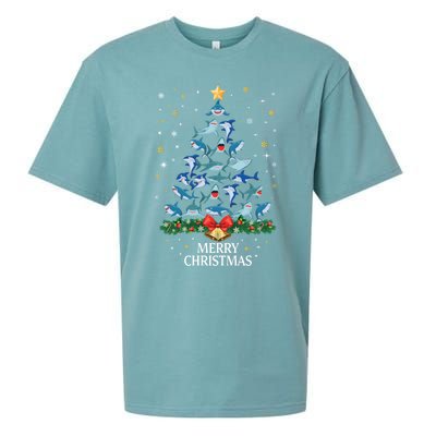 Christmas Shark Tree Design For Boys Girls Shark Xmas Gift Sueded Cloud Jersey T-Shirt