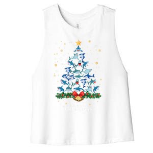 Christmas Shark Tree Design For Boys Girls Shark Xmas Gift Women's Racerback Cropped Tank