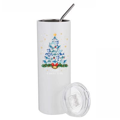 Christmas Shark Tree Design For Boys Girls Shark Xmas Gift Stainless Steel Tumbler