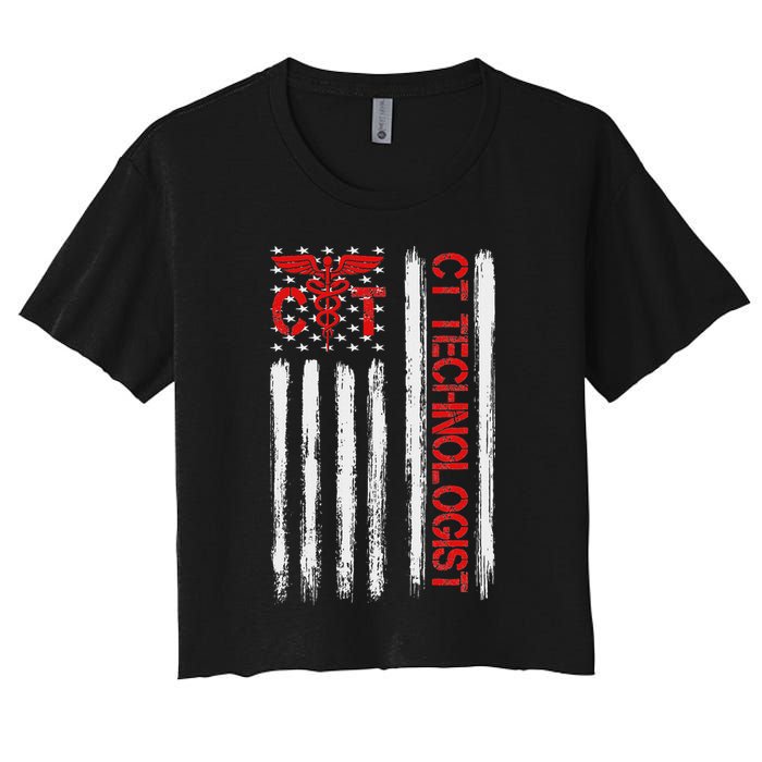 Ct Scan Technologist American Flag Patriotic Radiology Women's Crop Top Tee