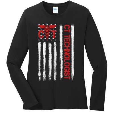 Ct Scan Technologist American Flag Patriotic Radiology Ladies Long Sleeve Shirt