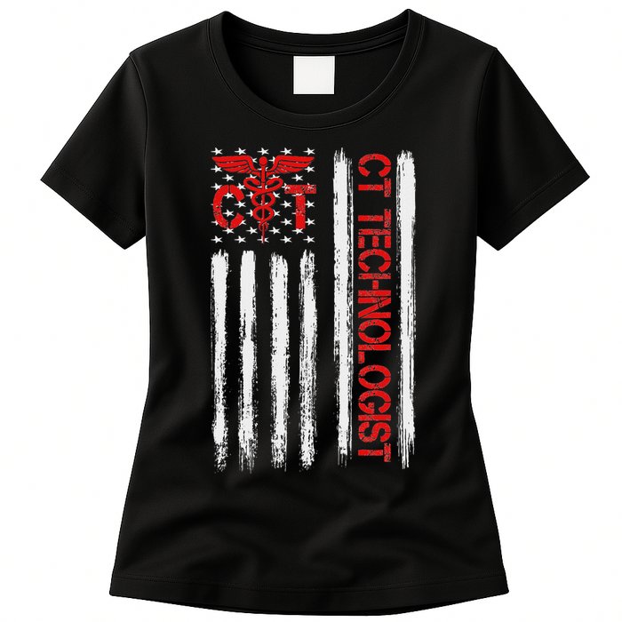 Ct Scan Technologist American Flag Patriotic Radiology Womens T-Shirt