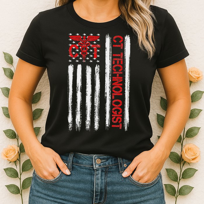 Ct Scan Technologist American Flag Patriotic Radiology Womens T-Shirt