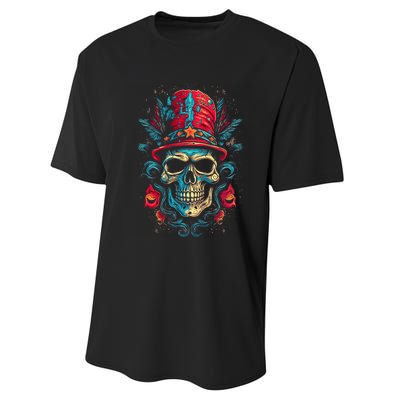 Colorful Skull Top Hat Day Of The Dead Dia De Los Muertos Performance Sprint T-Shirt