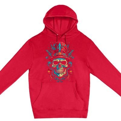 Colorful Skull Top Hat Day Of The Dead Dia De Los Muertos Premium Pullover Hoodie