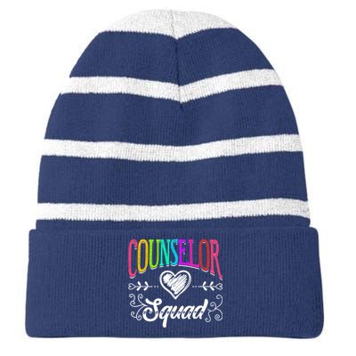 Counselor Squad Teacher Back To School Striped Beanie with Solid Band