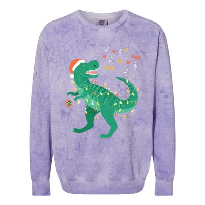 Cute Santa T Rex Singing Fa Ra Ra Rawr Xmas Funny Gift Dino Lover Cute Gift Colorblast Crewneck Sweatshirt