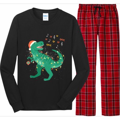 Cute Santa T Rex Singing Fa Ra Ra Rawr Xmas Funny Gift Dino Lover Cute Gift Long Sleeve Pajama Set