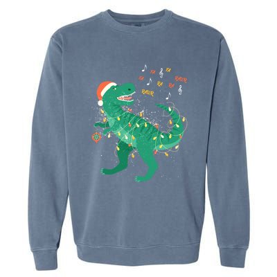 Cute Santa T Rex Singing Fa Ra Ra Rawr Xmas Funny Gift Dino Lover Cute Gift Garment-Dyed Sweatshirt