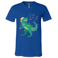 Cute Santa T Rex Singing Fa Ra Ra Rawr Xmas Funny Gift Dino Lover Cute Gift V-Neck T-Shirt