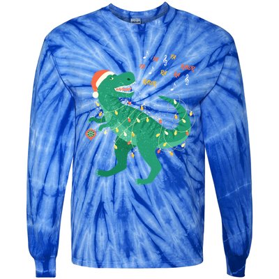 Cute Santa T Rex Singing Fa Ra Ra Rawr Xmas Funny Gift Dino Lover Cute Gift Tie-Dye Long Sleeve Shirt