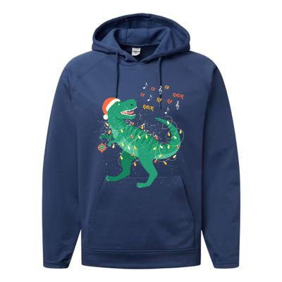 Cute Santa T Rex Singing Fa Ra Ra Rawr Xmas Funny Gift Dino Lover Cute Gift Performance Fleece Hoodie