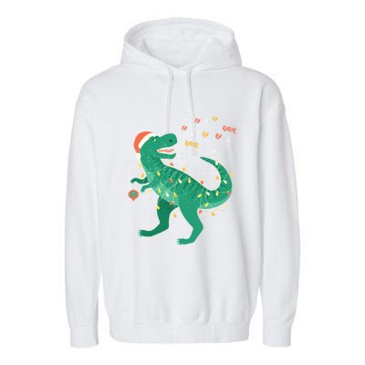 Cute Santa T Rex Singing Fa Ra Ra Rawr Xmas Funny Gift Dino Lover Cute Gift Garment-Dyed Fleece Hoodie