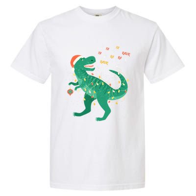 Cute Santa T Rex Singing Fa Ra Ra Rawr Xmas Funny Gift Dino Lover Cute Gift Garment-Dyed Heavyweight T-Shirt