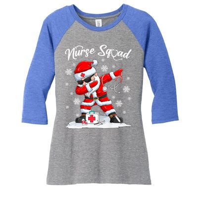 Christmas Scrub Tops Dabbing Santa Scrubs Nurse Squad Gift Women's Tri-Blend 3/4-Sleeve Raglan Shirt