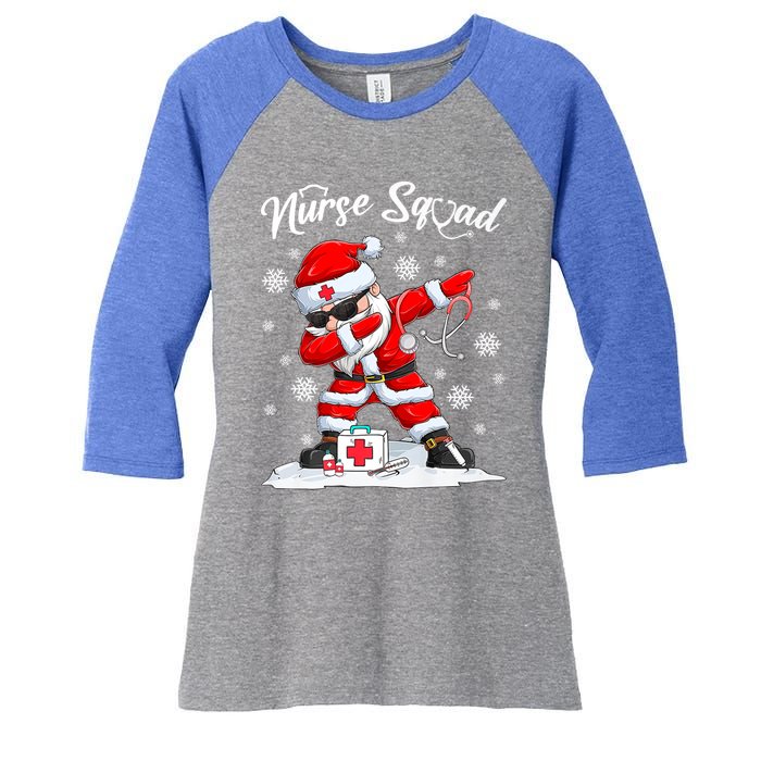 Christmas Scrub Tops Dabbing Santa Scrubs Nurse Squad Gift Women's Tri-Blend 3/4-Sleeve Raglan Shirt