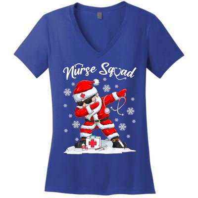 Christmas Scrub Tops Dabbing Santa Scrubs Nurse Squad Gift Women's V-Neck T-Shirt