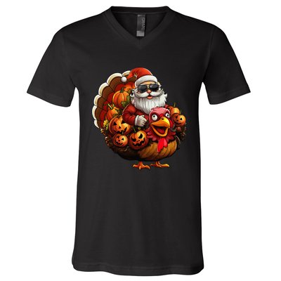 Christmas Santa Thanksgiving Turkey Halloween Pumpkin V-Neck T-Shirt