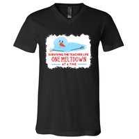 Christmas Surviving Teacher Life Meltdown Xmas V-Neck T-Shirt