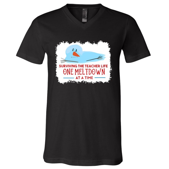 Christmas Surviving Teacher Life Meltdown Xmas V-Neck T-Shirt