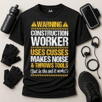 Construction Site Throws Tools Construction Worker Gift Cooling Performance Crew T-Shirt