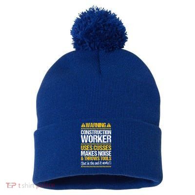 Construction Site Throws Tools Construction Worker Gift Pom Pom 12in Knit Beanie