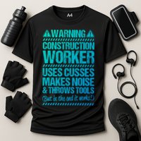 Construction Site Throws Tools Construction Worker Gift Cooling Performance Crew T-Shirt