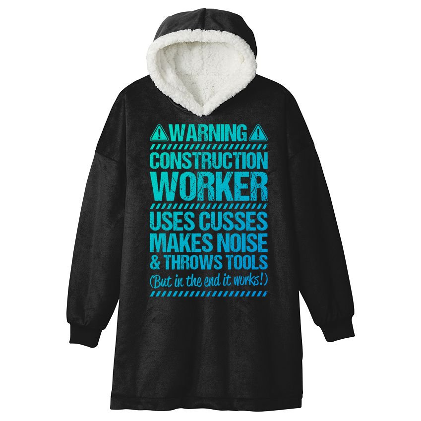Construction Site Throws Tools Construction Worker Gift Hooded Wearable Blanket