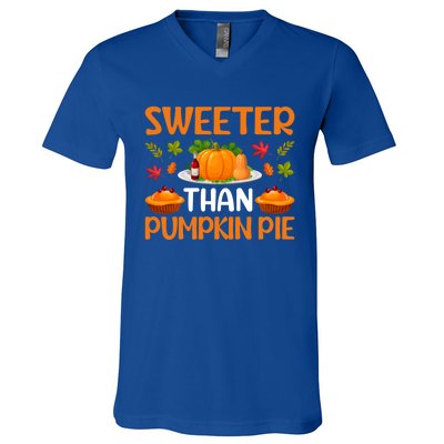 Cool Sweeter Than Pumpkin Pie Thanks Giving Quote Gift V-Neck T-Shirt