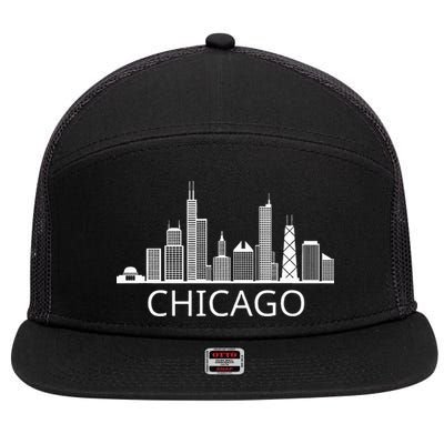 Chicago Skyline Throwback Design Classic 7 Panel Mesh Trucker Snapback Hat