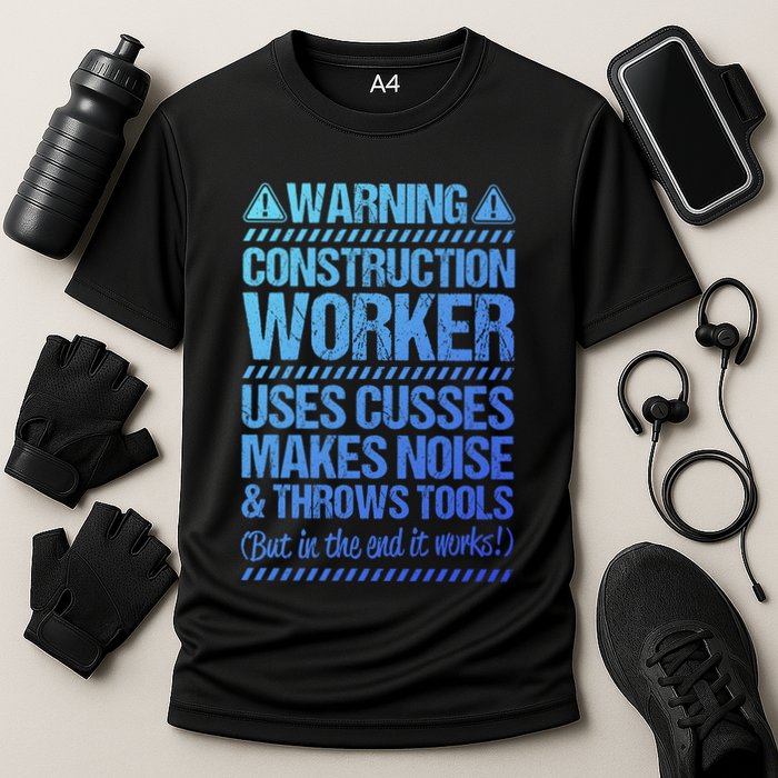 Construction Site Throws Tools Construction Worker Gift Cooling Performance Crew T-Shirt
