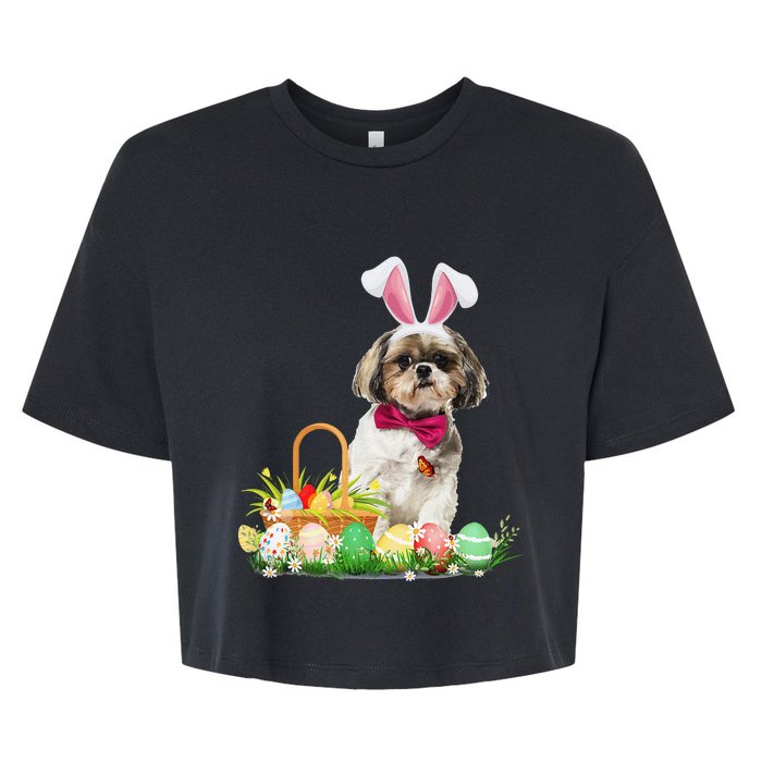 Cute Shih Tzu Easter Day Bunny Eggs Easter Costume Bella+Canvas Jersey Crop Tee