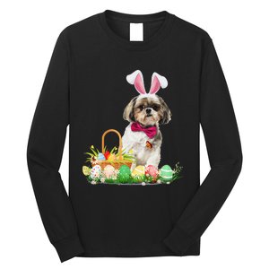 Cute Shih Tzu Easter Day Bunny Eggs Easter Costume Long Sleeve Shirt