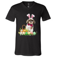 Cute Shih Tzu Easter Day Bunny Eggs Easter Costume V-Neck T-Shirt