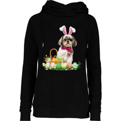 Cute Shih Tzu Easter Day Bunny Eggs Easter Costume Womens Funnel Neck Pullover Hood