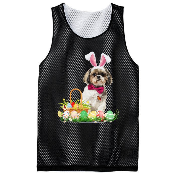 Cute Shih Tzu Easter Day Bunny Eggs Easter Costume Mesh Reversible Basketball Jersey Tank