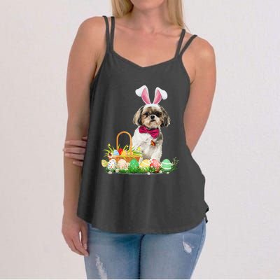 Cute Shih Tzu Easter Day Bunny Eggs Easter Costume Women's Strappy Tank