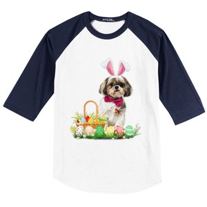 Cute Shih Tzu Easter Day Bunny Eggs Easter Costume Baseball Sleeve Shirt