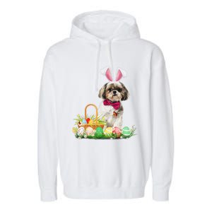 Cute Shih Tzu Easter Day Bunny Eggs Easter Costume Garment-Dyed Fleece Hoodie