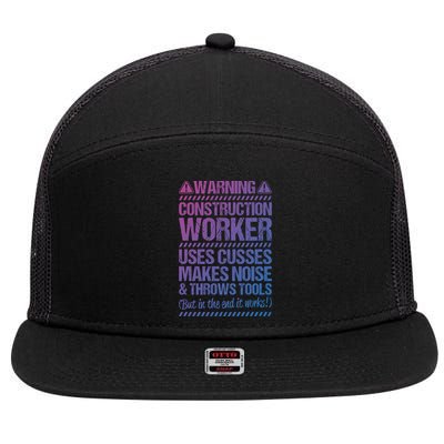 Construction Site Throws Tools Construction Worker Gift 7 Panel Mesh Trucker Snapback Hat