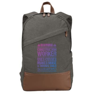 Construction Site Throws Tools Construction Worker Gift Cotton Canvas Backpack