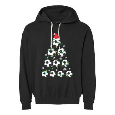 Christmas Soccer Tree Holiday Gift Sport Lover Soccer Player Garment-Dyed Fleece Hoodie