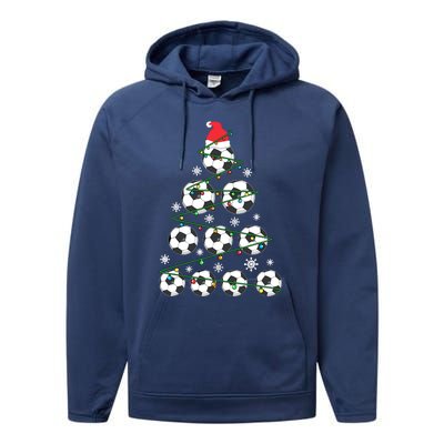 Christmas Soccer Tree Holiday Gift Sport Lover Soccer Player Performance Fleece Hoodie