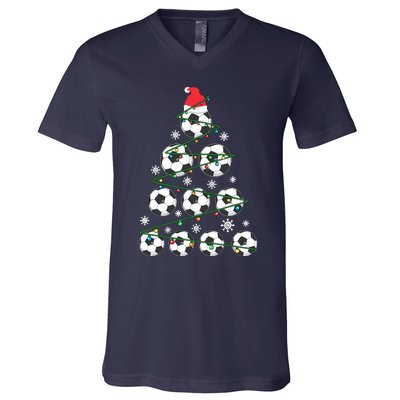 Christmas Soccer Tree Holiday Gift Sport Lover Soccer Player V-Neck T-Shirt