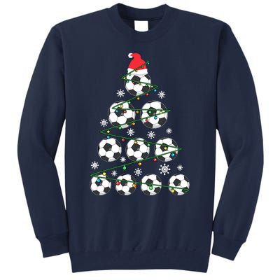 Christmas Soccer Tree Holiday Gift Sport Lover Soccer Player Tall Sweatshirt