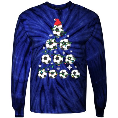 Christmas Soccer Tree Holiday Gift Sport Lover Soccer Player Tie-Dye Long Sleeve Shirt