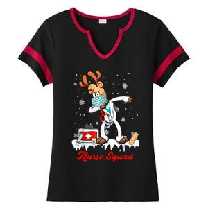 Christmas Scrub Tops Dabbing Reindeer Nurse Squad Funny Gift Ladies Halftime Notch Neck Tee