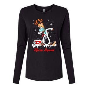 Christmas Scrub Tops Dabbing Reindeer Nurse Squad Funny Gift Womens Cotton Relaxed Long Sleeve T-Shirt