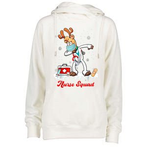 Christmas Scrub Tops Dabbing Reindeer Nurse Squad Funny Gift Womens Funnel Neck Pullover Hood